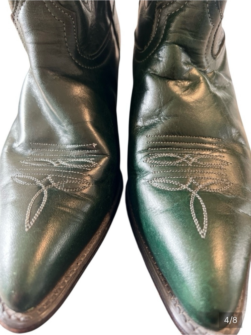 Vintage Code West Classic Women's Green Leather Western Heeled Boots - Picture 4 of 7